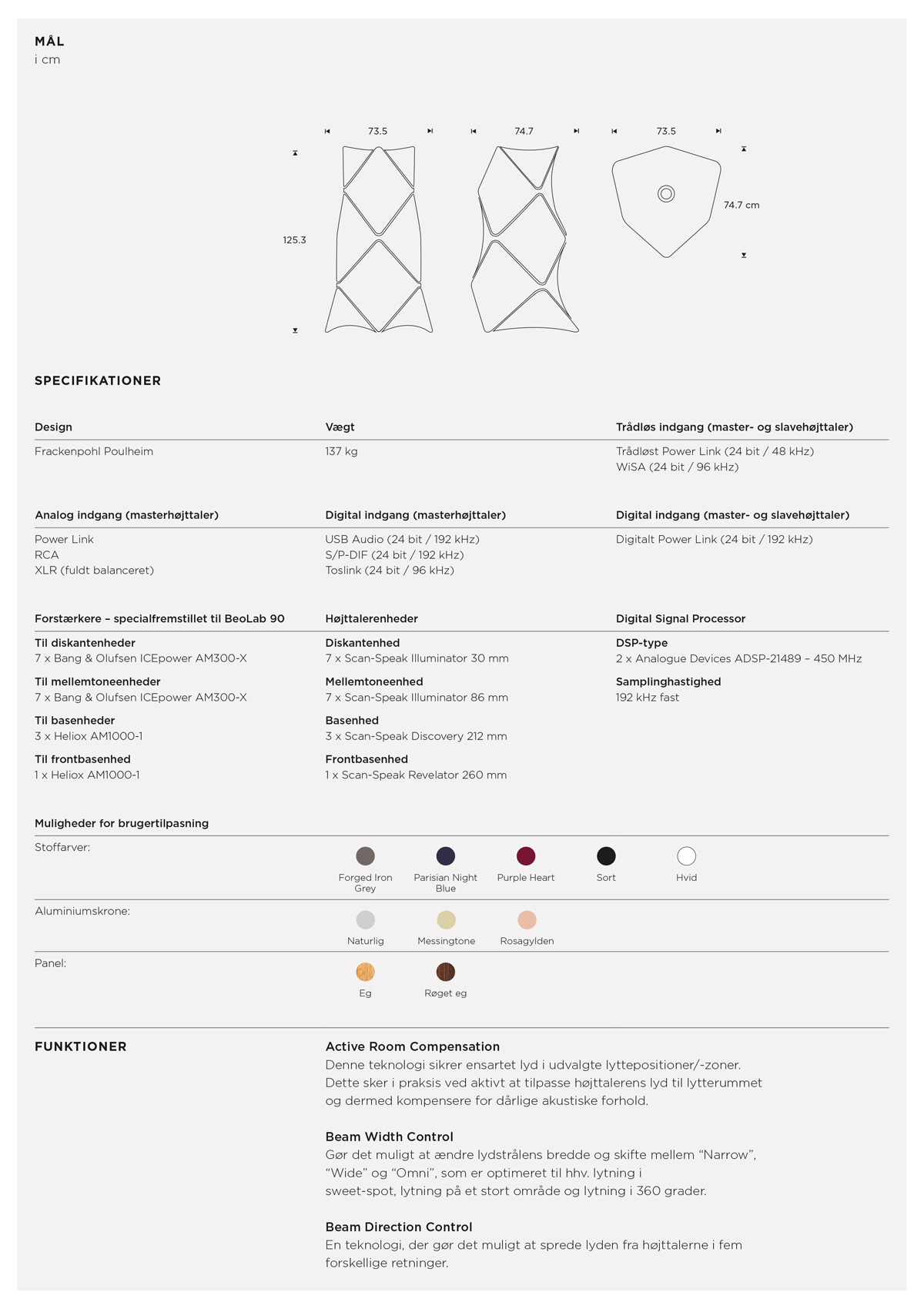 BeoLab 90 - Produktark - Teknisk info